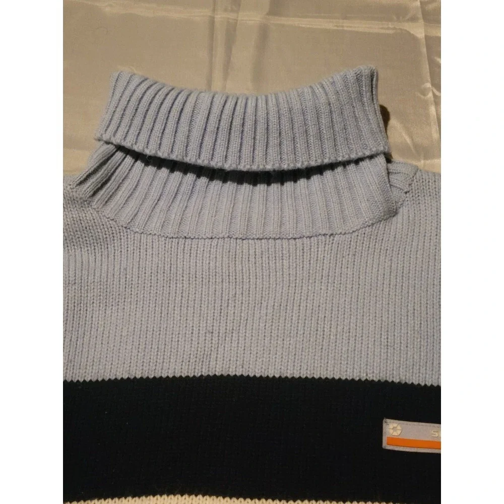VTG Y2K Southpole Men's XL Blue Striped Long Sleeve Mock Turtle Neck Sweater EUC